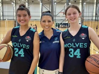 Jasmine DeSilva with President of Wolves Basketball, Coach Jessica Fern and Poppy Jones.