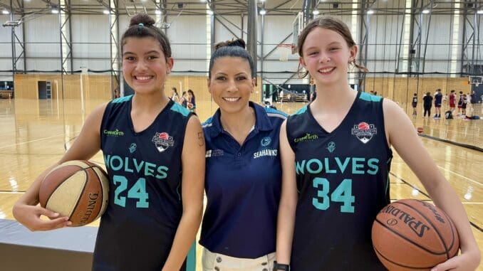 Jasmine DeSilva with President of Wolves Basketball, Coach Jessica Fern and Poppy Jones.