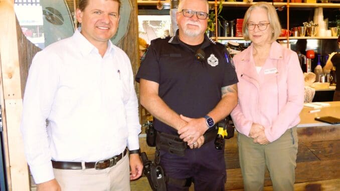 Jon Krause, Snr Constable Brendan Edwards and Cr Amanda Hay