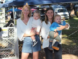 Courtney Douse and Abbey Clarke with children Coa and Mallee