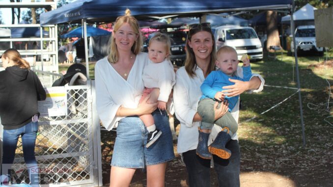 Courtney Douse and Abbey Clarke with children Coa and Mallee